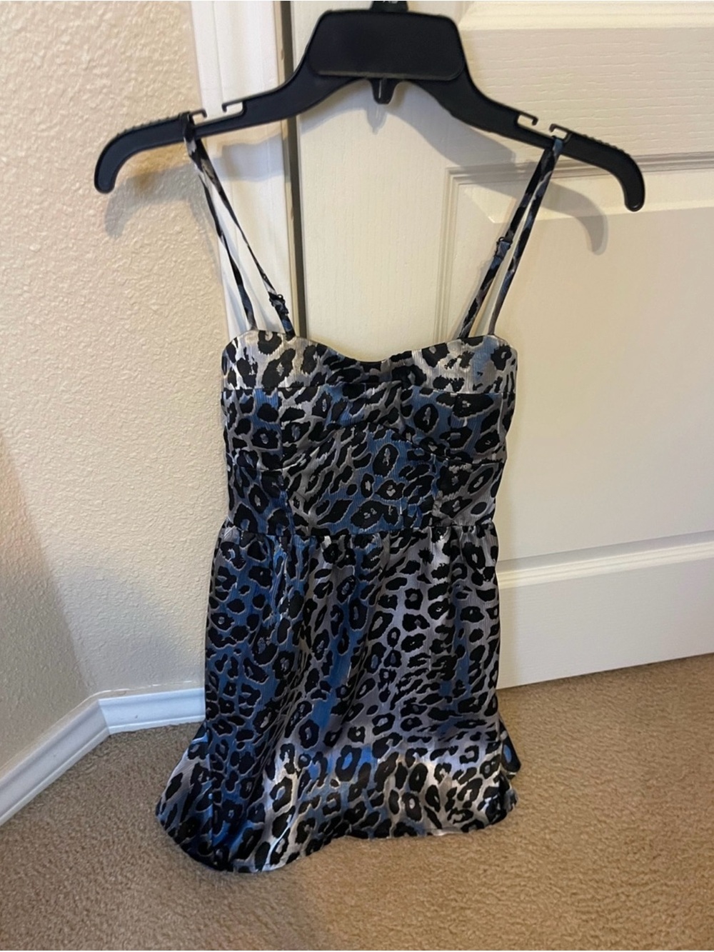 Wet Seal Silver and Black Leopard Satin Slip Dress